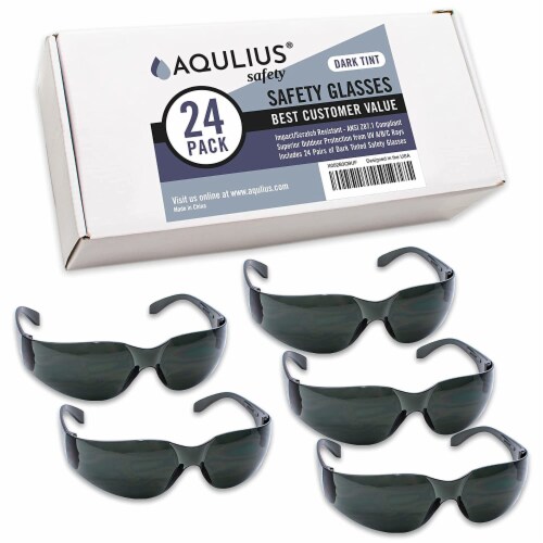24 Pack of Tinted Safety Glasses (Protective Shaded Goggles) UV Resistant Eye Protection Perspective: front