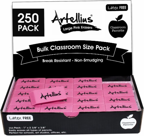 Pink Erasers Pack of 250 - Large Size, Latex & Smudge Free - Bulk School Supplies Classrooms Perspective: front