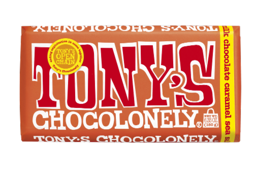 Tony's Chocolonely® Caramel Sea Salt Milk Chocolate Bar Perspective: front