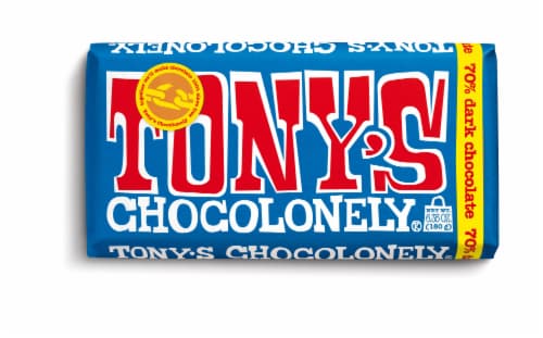 Tony's Chocolonely® 70% Dark Chocolate Bar Perspective: front
