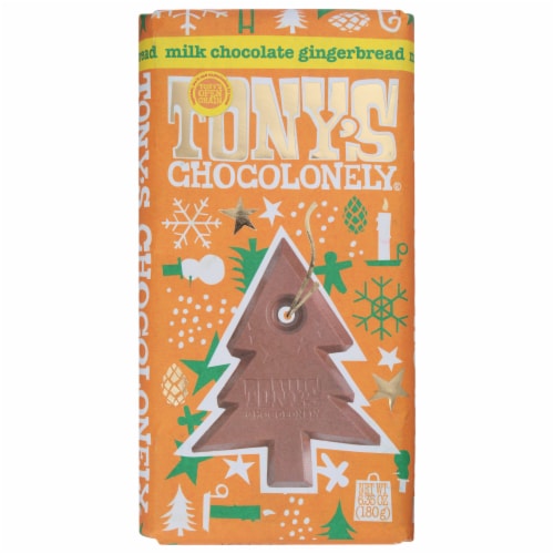 Tony's Chocolonely® 32% Gingerbread Milk Holiday Chocolate Bar Perspective: front