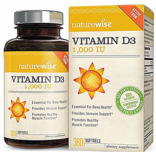 Naturewise Vitamin D3 Softgels 1000IU Perspective: front
