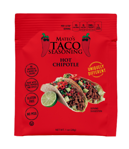 Mateo's Hot Chipotle Taco Seasoning Perspective: front