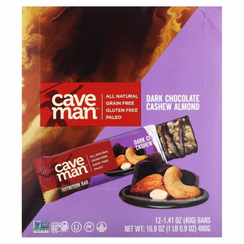Caveman Paleo Dark Chocolate Cashew Almond Nutrition Bars Perspective: front