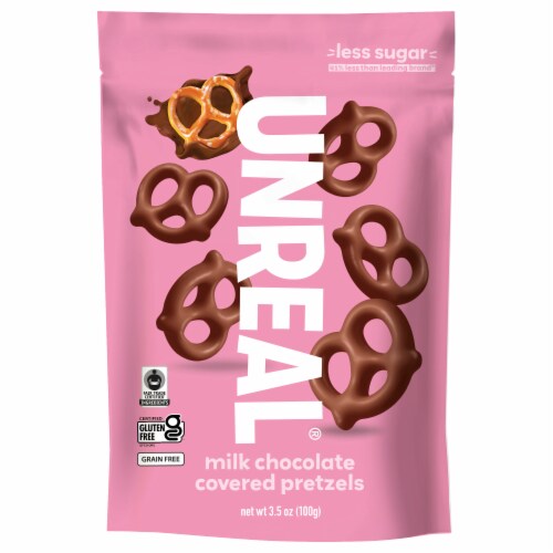 Unreal® Milk Chocolate Covered Pretzels Perspective: front