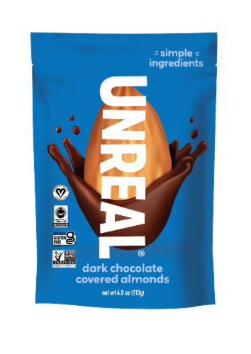Unreal® Dark Chocolate Covered Almonds Perspective: front