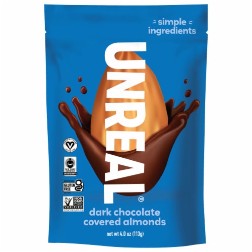 Unreal® Dark Chocolate Covered Almonds Perspective: front