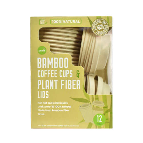 Greenlid Compostable Bamboo Coffee Cups & Plant Fiber Lids Perspective: front