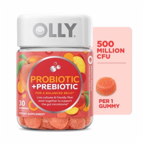 Olly Belly Peachy Peach Prebiotic & Probiotic Gummies Perspective: front