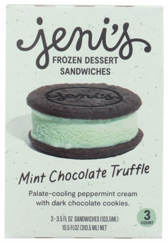 Jeni's Mint Chocolate Truffle Frozen Dessert Sandwiches Perspective: front