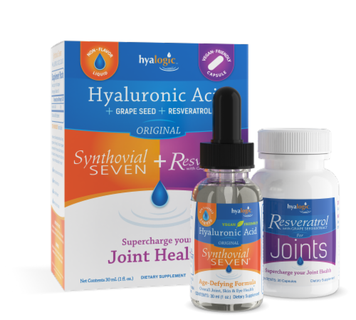 Synthovial Seven Liquid HA + 30 caps of Resveratrol & Grape Seed Extract Perspective: front