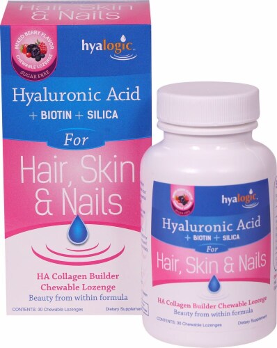 Hyalogic Hair Skin & Nails Mixed Berry Hyaluronic Acid Chewable Lozenge Perspective: front