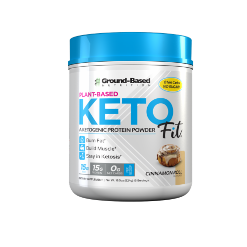 Ground-Based Nutrition Keto Fit Cinnamon Roll Plant-Based Aketogenic Protein Powder Perspective: front