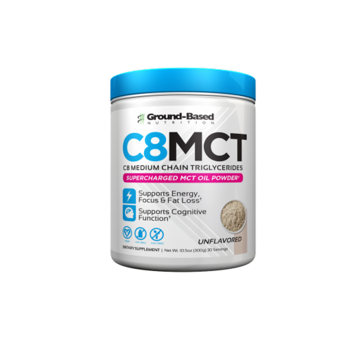 Ground-Based Nutrition C8 MCT Unflavored Supercharged MCT Oil Powder Perspective: front