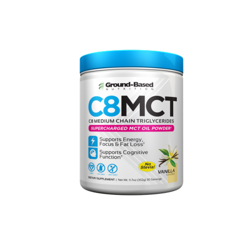 Ground-Based Nutrition C8 MCT Vanilla Supercharged MCT Oil Powder Perspective: front