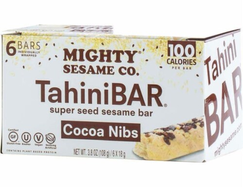 Mighty Sesame Co Cocoa Nibs Tahini Bars Perspective: front