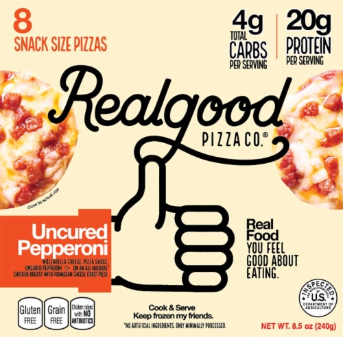 The Real Good Food Company Low Carb Pepperoni Pizza Snack Bites Perspective: front