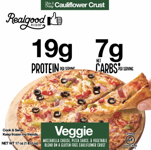 The Real Good Food Company Low Carb Cauliflower Crust Veggie Pizza Perspective: front
