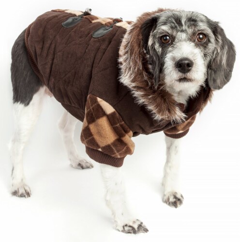 Pet Life Designer Patterned Suede Argyle Sweater Pet Jacket Perspective: front