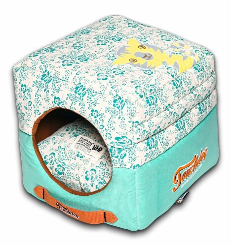 Touchdog Floral-Galore Convertible and Reversible Squared 2-in-1 Collapsible Dog House Bed Perspective: front