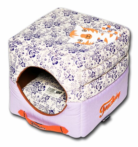 Touchdog Floral-Galore Convertible and Reversible Squared 2-in-1 Collapsible Dog House Bed Perspective: front