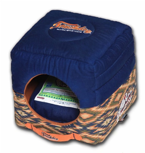 Touchdog 70s Vintage-Tribal Throwback Convertible Squared 2-in-1 Collapsible Dog House Bed Perspective: front