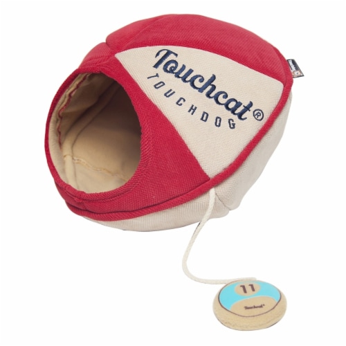 Touchcat Saucer Oval Collapsible Walk-Through Pet Cat Bed House With Play Active Toy Red Perspective: front