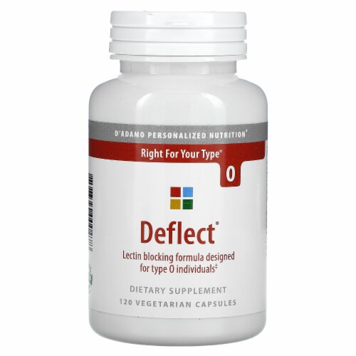 D'adamo Deflect Lectin Blocking Formula for Type O - 120 Vegetarian Capsules Perspective: front