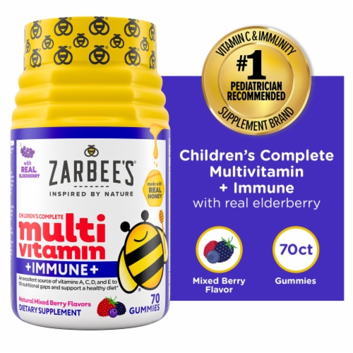 Zarbee's Children’s Multivitamin + Immune Gummies, Berry Perspective: front