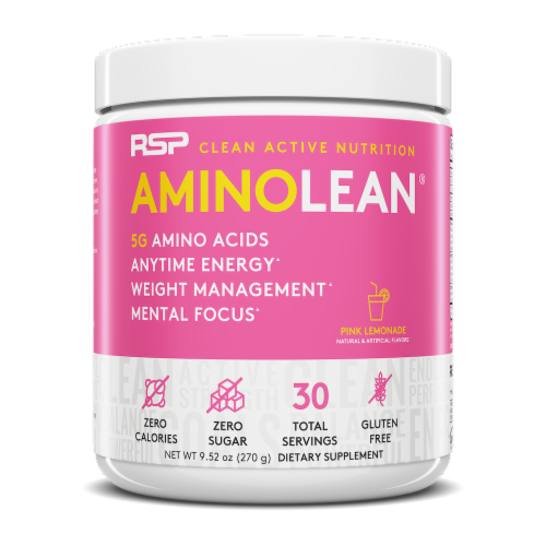 RSP Pink Lemonade Flavor Amino Lean® Powder Perspective: front
