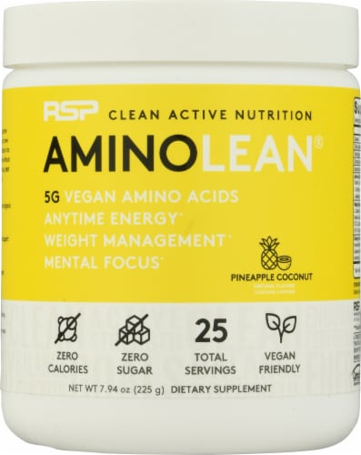 RSPNutrition Vegan AminoLean® Pineapple Coconut Dietary Supplement Perspective: front