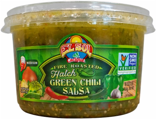 El Sol Foods Fire Roasted Hatch Green Chili Medium Salsa Perspective: front
