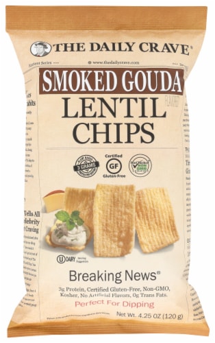 The Daily Crave Smoked Gouda Lentil Chips Perspective: front