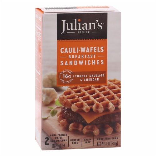 Julian's® Recipe Cauli-Wafels™ Turkey Sausage & Cheddar Breakfast Sandwiches Perspective: front
