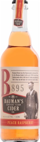 Bauman's Cider Company Peach Raspberry Cider Single Bottle Perspective: front