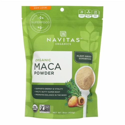 Navitas Naturals 100% Organic Maca Powder - Case of 6 - 16 oz. Perspective: front