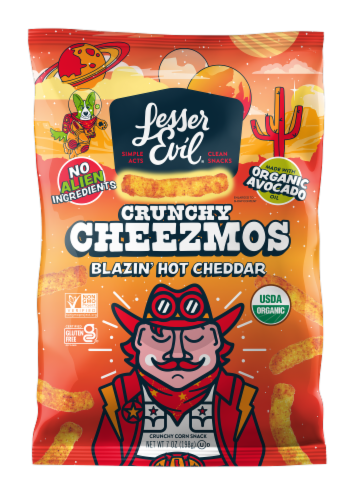 LesserEvil Cheezmos Blazin' Hot Cheddar Perspective: front