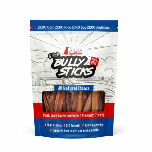 JoJo Modern Pets 6 Inch Bully Sticks - All Natural Dog Treats - Standard (4-Pack) Perspective: front