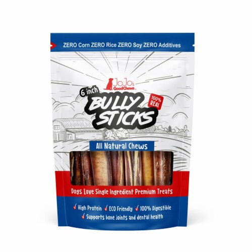 JoJo Modern Pets 6 Inch Bully Sticks - All-Natural Dog Treats - Thick (3-Pack) Perspective: front