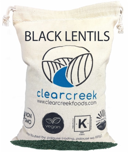 Clear Creek Black Beluga Lentils, 4 LBS Re-Sealable Kraft Bag Perspective: front