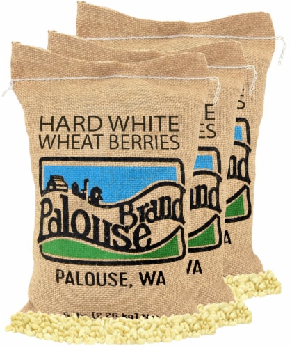 Palouse Brand Hard White Wheat Berries, 15 LBS  (3, 5 LB Burlap Bags) Perspective: front