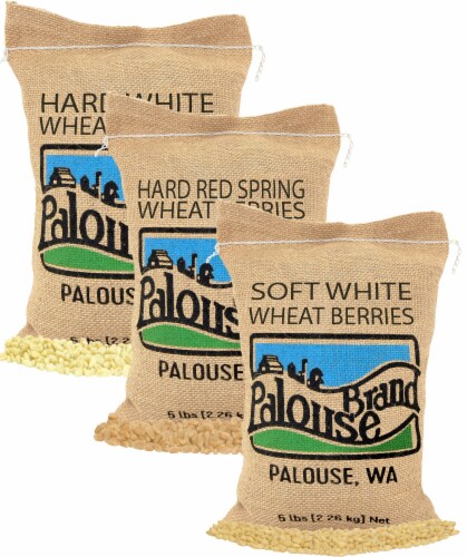 Palouse Brand 15 LBS Wheat Berries Bundle: Hard White, Soft White & Red Spring Wheat Berries Perspective: front