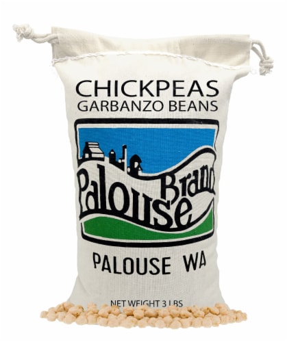 Palouse Brand Chickpeas/Garbanzo Beans, 3 LBS Cotton Drawstring Bag Perspective: front