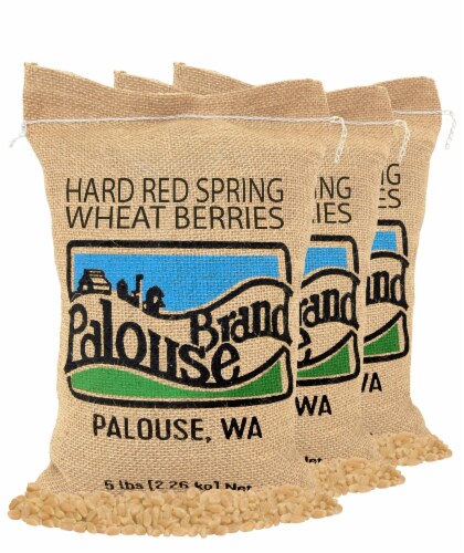 Palouse Brand Red Spring Wheat Berries Pack, 15 LBS ( 3 - 5 LB Burlap Bags) Perspective: front
