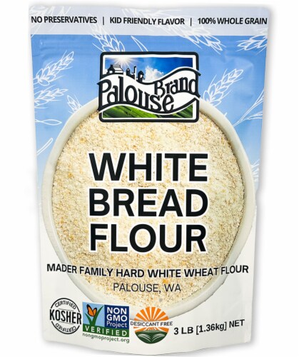 Palouse Brand Stone Ground White Bread Flour, 3 LBS Re-Sealable Bag Perspective: front