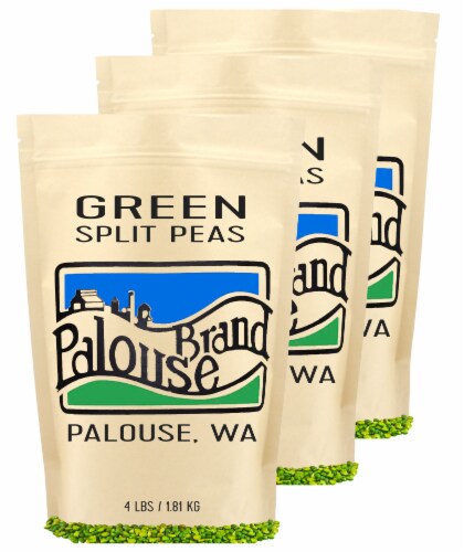 Palouse Brand Green Split Peas, 12 LBS (3 - 4 LB Kraft Re-Sealable Bags) Perspective: front