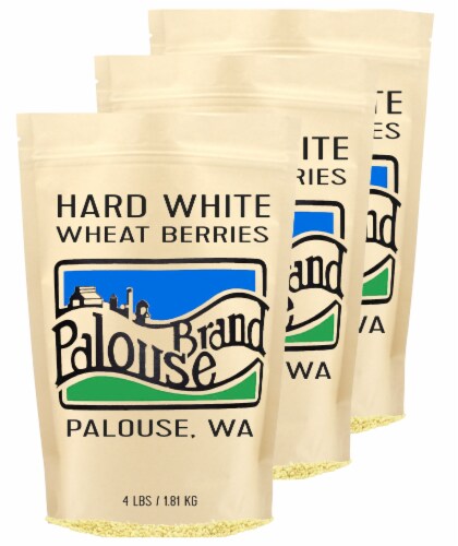 Palouse Brand Hard White Wheat Berries, 12 LBS ( 3 - 4 LB Kraft Re-Sealable Bags) Perspective: front