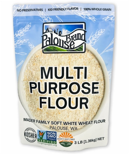 Palouse Brand Stone Ground Multi-Purpose Flour, 3 LB Re-Sealable Bag Perspective: front