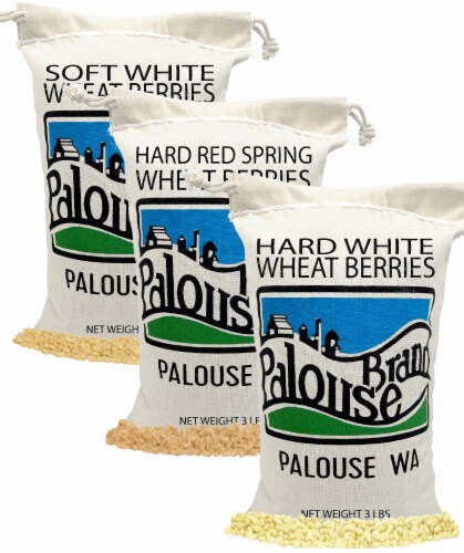 Palouse Brand Bag Bundle: Hard White, Soft White, Hard Red Wheat Berries, 3lbs ea., 9lbs ttl Perspective: front