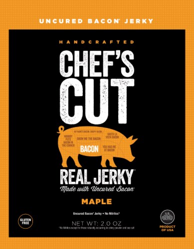 Chef's Cut Real Uncured Maple Bacon Jerky Perspective: front